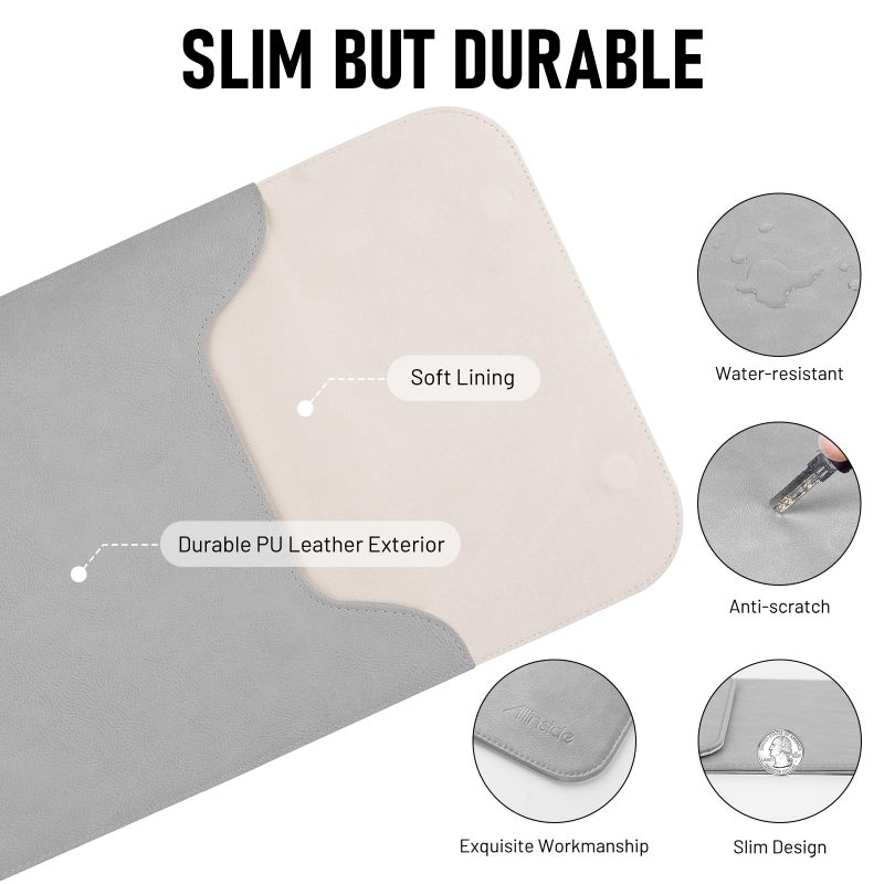 Allinside 15-16 inch Laptop Sleeve Case Compatible with MacBook Pro 15 2016â€“2019/MacBook Pro 16 2021â€“2024, Waterproof PU Leather Laptop Sleeve Bag Protective Vertical Case Cover, Gray - Image 3